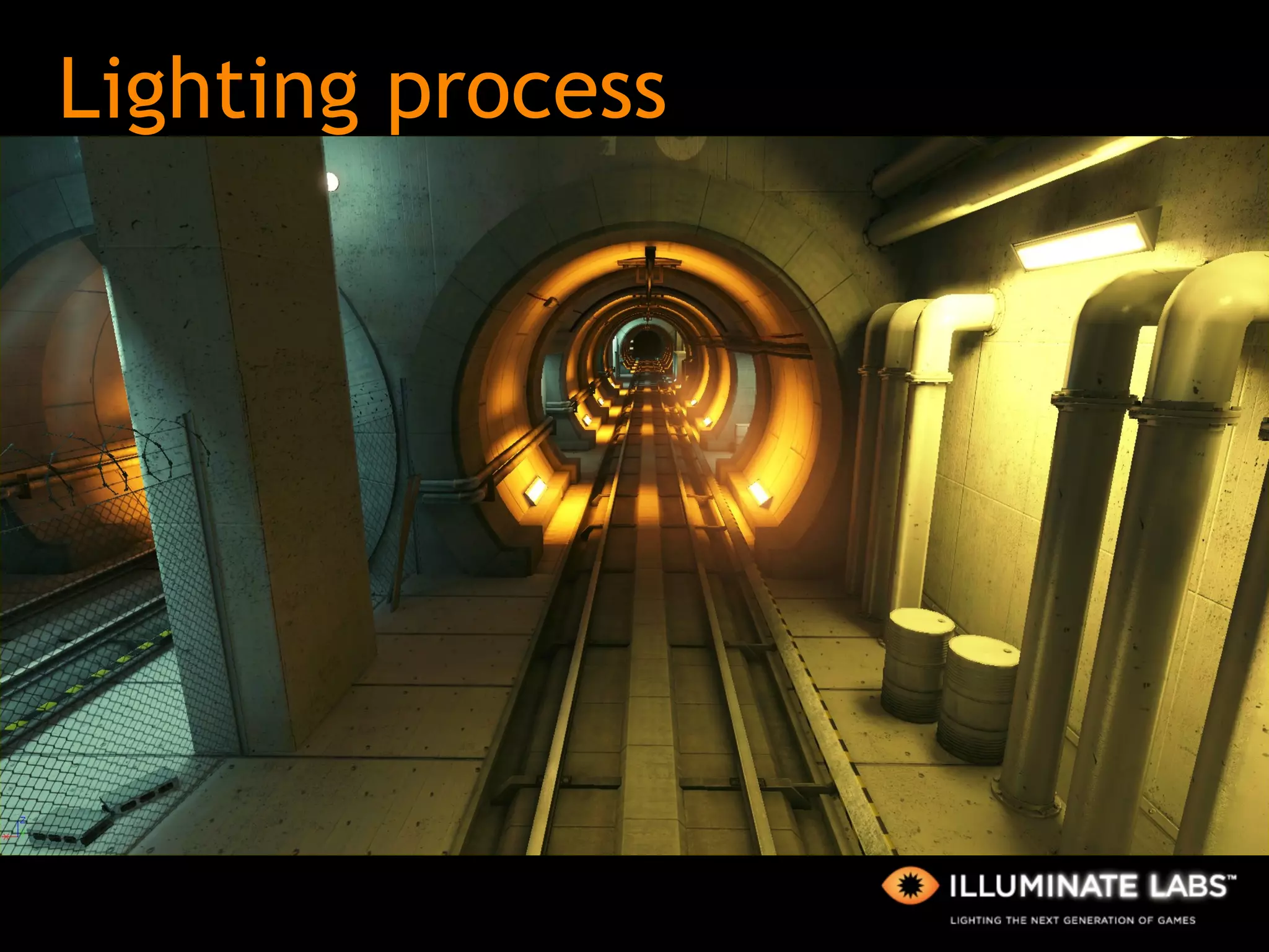 Lighting process Artistic requirements met early on <screens similar to ref photos> 