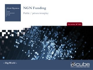 Henri Piganeau

NGN Funding

Cube
Infrastructure
Fund

Public / private interplay

November, 20th 2013

« DigiWorld »

 