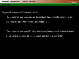 Gestão de Resíduos da Construção Civil
Legislação                               Página 14

Relacionada
 