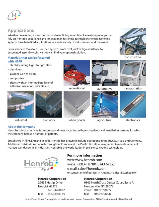Henrob Rivetor Henrob Overview Brochure | PDF