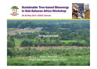 INTRODUCTION	
  
Sustainable	
  Tree-­‐based	
  Bioenergy	
  in	
  Sub-­‐Saharan	
  Africa	
  
ICRAF,	
  Nairobi,	
  26-­‐28	
  May	
  2015	
  
Henry	
  Neufeldt	
  
World	
  Agroforestry	
  Centre	
  (ICRAF)	
  
 