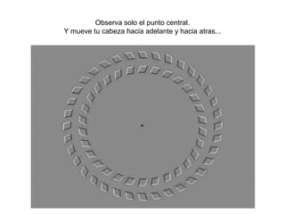 Observa solo el punto central.
Y mueve tu cabeza hacia adelante y hacia atras...
 