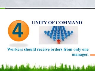 UNITY OF COMMAND
Workers should receive orders from only one
manager.
4
 
