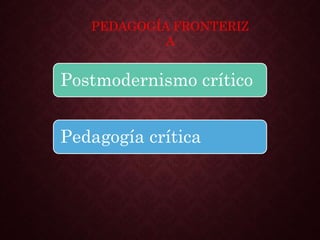 Postmodernismo crítico
Pedagogía crítica
PEDAGOGÍA FRONTERIZ
A
 