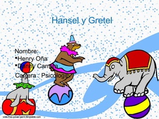 Hansel y Gretel
Nombre:
Henry Oña
Danny Carrera
Carrera : Psicología
 