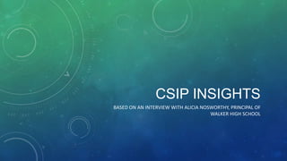 CSIP INSIGHTS
BASED ON AN INTERVIEW WITH ALICIA NOSWORTHY, PRINCIPAL OF
WALKER HIGH SCHOOL
 