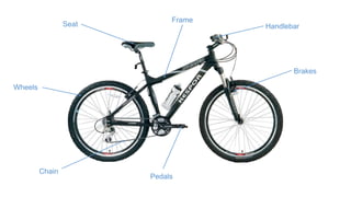 Seat
Wheels
Chain
Pedals
Brakes
Handlebar
Frame
 