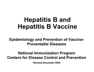 [object Object],Epidemiology and Prevention of Vaccine-Preventable Diseases National Immunization Program Centers for Disease Control and Prevention Revised December 2004 