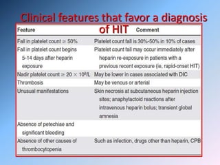 Clinical features that favor a diagnosis
of HIT
 
