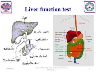2014/05/17
Faculty of Pharmacy, Omer Al-Mukhtar University,
Tobruk, Libya.
5
Liver function test
 