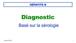 Claude EUGÈNE
HÉPATITE B
Diagnostic


Basé sur la sérologie


33
 