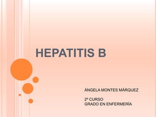 HEPATITIS B

       ÁNGELA MONTES MÁRQUEZ

       2º CURSO
       GRADO EN ENFERMERÍA
 