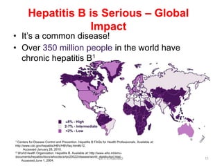 Hepatitis B is Serious – Global
Impact
• It’s a common disease!
• Over 350 million people in the world have
chronic hepatitis B1
1 Centers for Disease Control and Prevention. Hepatitis B FAQs for Health Professionals. Available at:
http://www.cdc.gov/hepatitis/HBV/HBVfaq.htm#b12.
Accessed January 28, 2010.
2 World Health Organization. Hepatitis B. Available at: http://www.who.int/emc-
documents/hepatitis/docs/whocdscsrlyo20022/disease/world_distribution.html.
Accessed June 1, 2004.
Dr.T.V.Rao MD 11
 