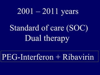 2001 – 2011 years
Standard of care (SOC)
Dual therapy
PEG-Interferon + Ribavirin
 