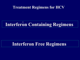 Treatment Regimens for HCV
I
Interferon Containing Regimens
Interferon Free Regimens
 