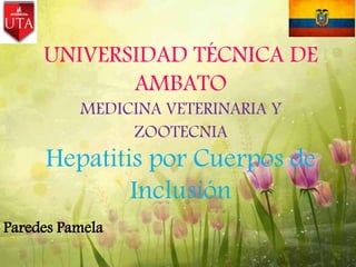 UNIVERSIDAD TÉCNICA DE
AMBATO
MEDICINA VETERINARIA Y
ZOOTECNIA
Hepatitis por Cuerpos de
Inclusión
Paredes Pamela
 
