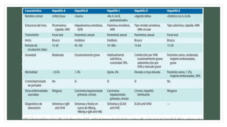 Generalidades
• Hepatitis virica aguda mas frecuente.
• Autolimitada
• Virus ARN monocatenario citopático
• Transmisión fecal-oral (agua, alimentos)
• Diferencias:
• Estructura
• Mecanismo de replicación
• Mecanismo de transmisión
• Tiempo de incubación
• Cronicidad - mortalidad
 