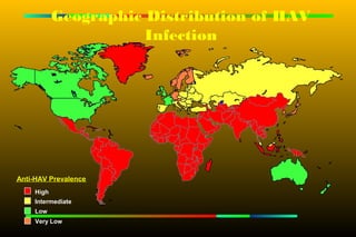 Geographic Distribution of HAV
                       Infection




Anti-HAV Prevalence
     High
    Intermediate
    Low
     Very Low
 