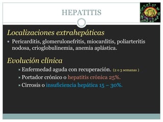 Clínica VHAAnorexia y malestar general.Dolor en flanco derecho con hepatomegalia.Nauseas o vómitos.Intolerancia a los alimentos.Fiebre que cede  cuando aparece la ictericia.Coluria y acoliaElevación de las  transaminasas.HEPATITIS