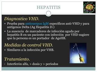 TratamientoActualmente en los Estados Unidos, los  tres fármacos aprobados por la Administración de Drogas y Alimentos (FDA) para tratar el HBV crónico son adefovirdipivoxil, lamivudina e interferón alfa.Hijos de madre con AgsHB: administrar gammaglobulina hiperinmune 0,5 cc I.M. en las primeras 12 horas de nacido, además de primera dosis de vacuna.Trasplante de hígadoVacuna Debe emplearse a los 0,1, y  6 meses de nacido 0,5 cc I.M., con refuerzo a los 5 años de aplicada.Es altamente inmunogénica. Contiene partículas de Ags acopladas por ingeniería genética. Disponibles ENGERIX B y Hb VAX. Se recomienda hacer una determinación de anti-sHB una vez completado el ciclo.HEPATITIS