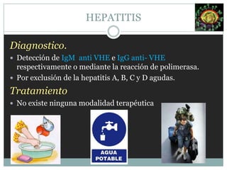 Epidemiologia VHCLa  transmisión puede ocurrir por la administración parenteral de sangre o de sus productos. Grupos de alto riesgo.El VHC no se ha aislado de la leche materna, saliva, semen, secreciones vaginales ni orina.Infrecuente en niños menores de 15 años.PI: de 2 a 12  semanas con un promedio    de 7 a 9 semanas.HEPATITIS