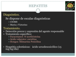 Diagnostico VHD.Prueba para anticuerpos IgMespecíficos anti-VHD y para antígenos Delta (Ag Hepatitis D.)La ausencia  de marcadores de infección aguda por hepatitis B en un paciente con infección  por VHD sugiere que la persona es un portador  de AgsHB.Medidas de control VHD.Similares a la infección por VHB.Tratamiento.Interferón alfa, > dosis y > períodosHEPATITIS