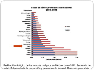Perfil epidemiológico de los tumores malignos en México. Junio 2011. Secretaria de
salud. Subsecretaría de prevención y promoción de la salud. Dirección general de
 