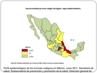 Perfil epidemiológico de los tumores malignos en México. Junio 2011. Secretaria de
salud. Subsecretaría de prevención y promoción de la salud. Dirección general de
 