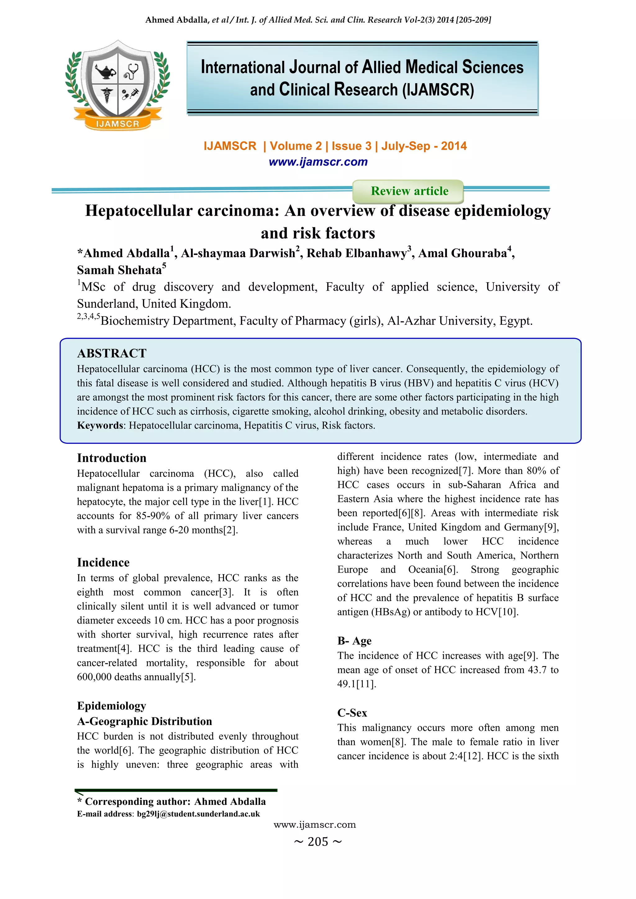 Hepatocellular carcinoma an overview of disease epidemiology and risk ...
