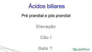 Ácidos biliares
Pré prandial e pós prandial
Elevação
Cão !
Gato ?
 