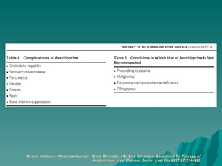Hiromi Ishibashi, Atsumasa Komori, Shinji Shimoda,  y M. Eric Gershwin.  Guidelines for Therapy of Autoimmune  Liver Disease.  Semin Liver Dis 2007;27:214–226 
