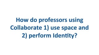 How
do
professors
using
Collaborate
1)
use
space
and
2)
perform
IdenDty?