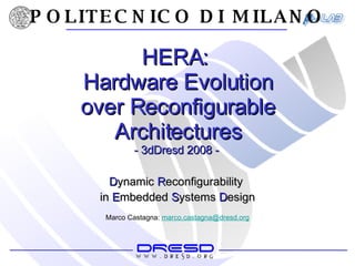 HERA:  Hardware Evolution over Reconfigurable Architectures - 3dDresd 2008 -  POLITECNICO DI MILANO D ynamic  R econfigurability  in   E mbedded   S ystems   D esign Marco Castagna:  [email_address] 