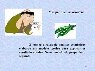 O monge através de análises estatísticas elaborou um modelo teórico para explicar os resultado obtidos. Nesse modelo ele propunha o seguinte: Mas por que isso ocorreu? 