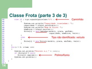 14
Classe Frota (parte 3 de 3)
Caminhão
Tipo não identificado: veículo
Polimorfismo
 