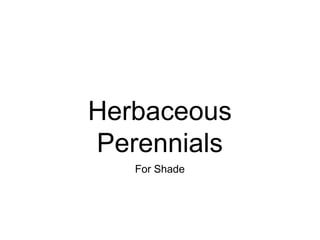 Herbaceous
Perennials
For Shade
 