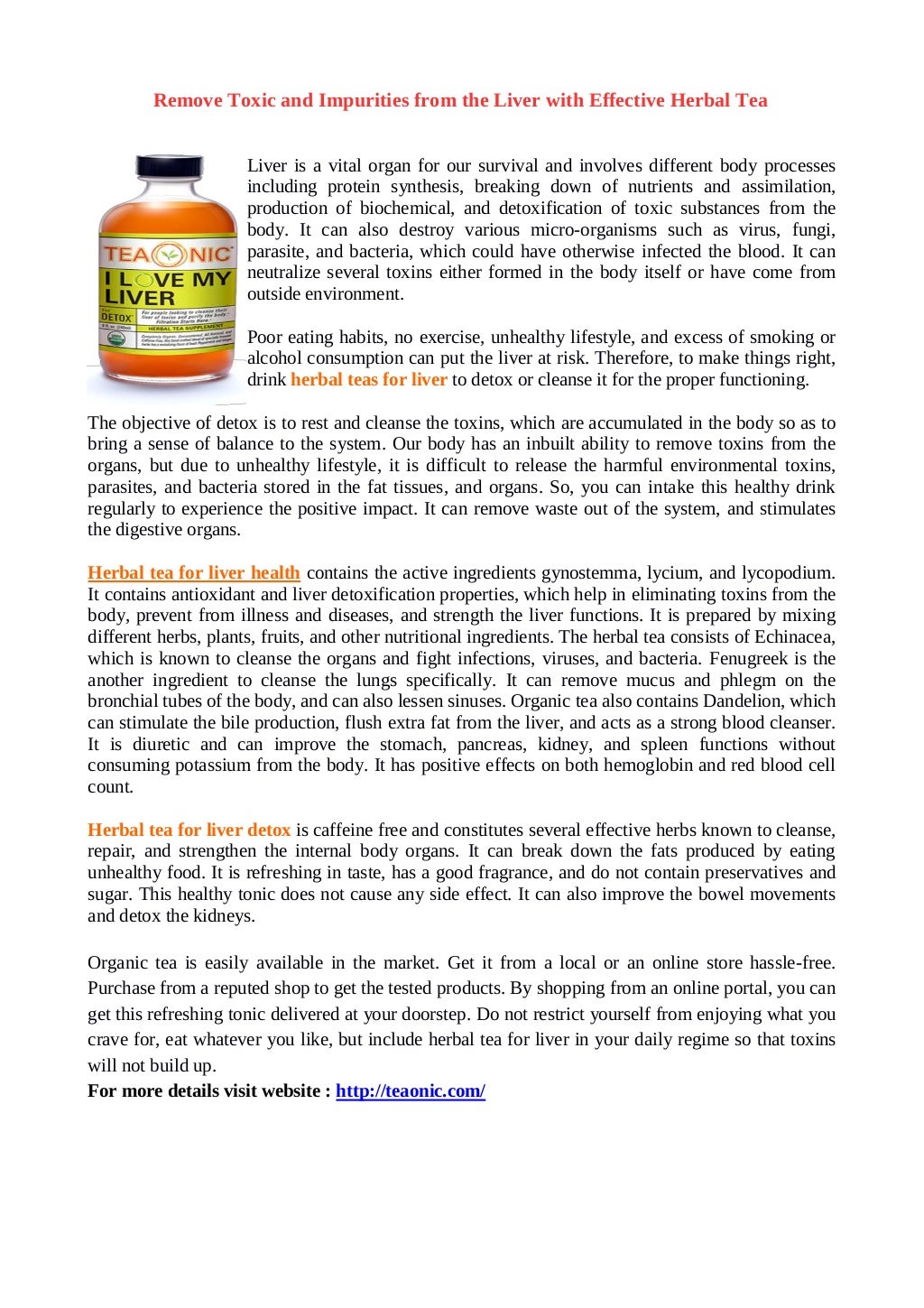 Remove Toxic and Impurities from the Liver with Effective Herbal Tea