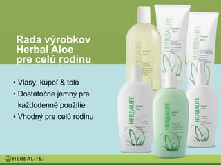 Rada výrobkov
Herbal Aloe
pre celú rodinu

• Vlasy, kúpeľ & telo
• Dostatočne jemný pre
 každodenné použitie
• Vhodný pre celú rodinu
 