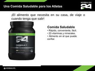 Una Comida Saludable para los Atletas

    ¡El alimento que necesita en su casa, de viaje o
    cuando tenga que salir!

                           Comida Saludable
                           • Rápido, conveniente, fácil.
                           • 23 vitaminas y minerales.
                           • Alimento en el que puede
                           confiar.
 