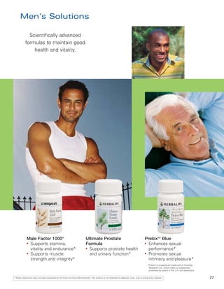 Men’s Solutions

             Scientifically advanced
           formulas to maintain good
               health and vitality.




            Male Factor 1000®                                              Ultimate Prostate                                             Prelox®† Blue
            ●
              Supports stamina,                                            Formula                                                       ●
                                                                                                                                           Enhances sexual
              vitality and endurance*                                      ●
                                                                             Supports prostate health                                      performance*
            ●
              Supports muscle                                                and urinary function*                                       ●
                                                                                                                                           Promotes sexual
              strength and integrity*                                                                                                      intimacy and pleasure*
                                                                                                                                            †Prelox® is a registered trademark of Horphag
                                                                                                                                             Research Ltd., which refers to substances
                                                                                                                                             protected by patent in the U.S. and elsewhere.


*These statements have not been evaluated by the Food and Drug Administration. This product is not intended to diagnose, treat, cure or prevent any disease.                                  27
 