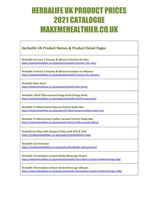 Herbalife uk product catalogue 2021 2022 PDF Herbs and Supplements