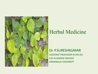 Herbal Medicine
Dr. P.SURESHKUMAR
ASSISTANT PROFESSOR IN ENV.SCI.
CAS IN MARINE BIOLOGY
ANNAMALAI UNIVERSITY
 