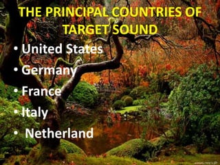 THE PRINCIPAL COUNTRIES OF
TARGET SOUND
• United States
• Germany
• France
• Italy
• Netherland
 