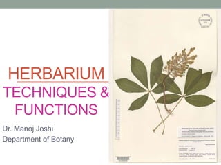 HERBARIUM
TECHNIQUES &
FUNCTIONS
Dr. Manoj Joshi
Department of Botany
 