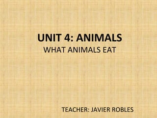 UNIT 4: ANIMALS
WHAT ANIMALS EAT
TEACHER: JAVIER ROBLES
 