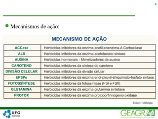 Mecanismos de ação:
4
Fonte: Embrapa
 