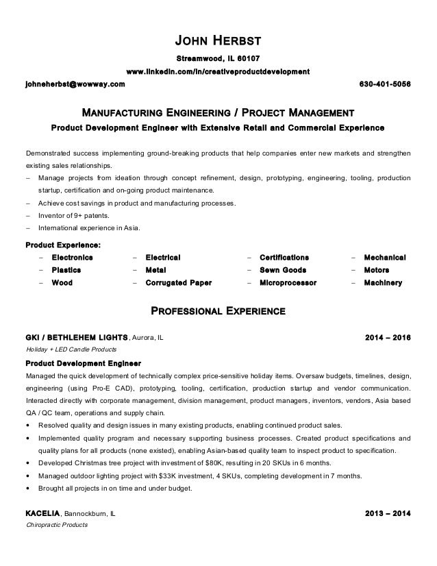 Manufacturing engineering jobs resume