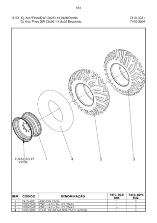 161 
11.93 - Cj. Aro / Pneu DW 13x26 / 14.9x26 Direito 7410-3031 
Cj. Aro / Pneu DW 13x26 / 14.9x26 Esquerdo 7410-3094 
 
