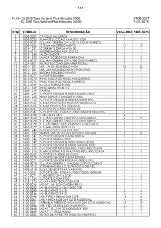 111 
11.49 - Cj. SHS Taxa Variável Plus Hércules 7000 7406-3047 
Cj. SHS Taxa Variável Plus Hércules 10000 7408-3075 
 
