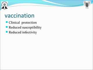 vaccination
Clinical protection
Reduced susceptibility
Reduced infectivity
 